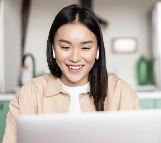 A learner studying online at home
